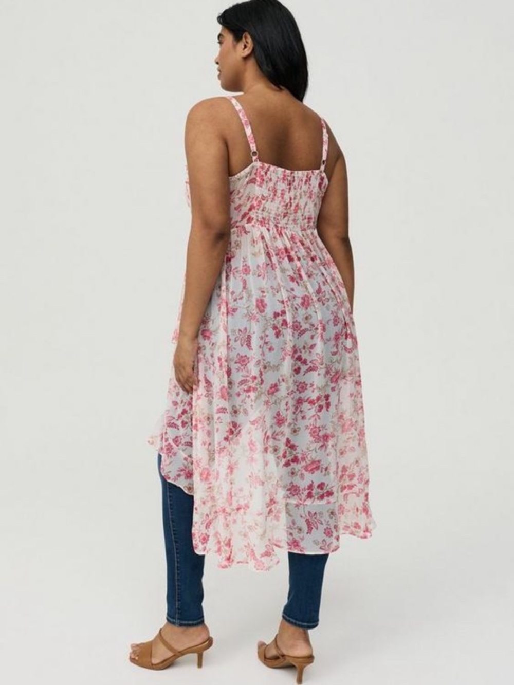 Pink Floral High-Low Ruffled Tank Top - Picture 3 of 8